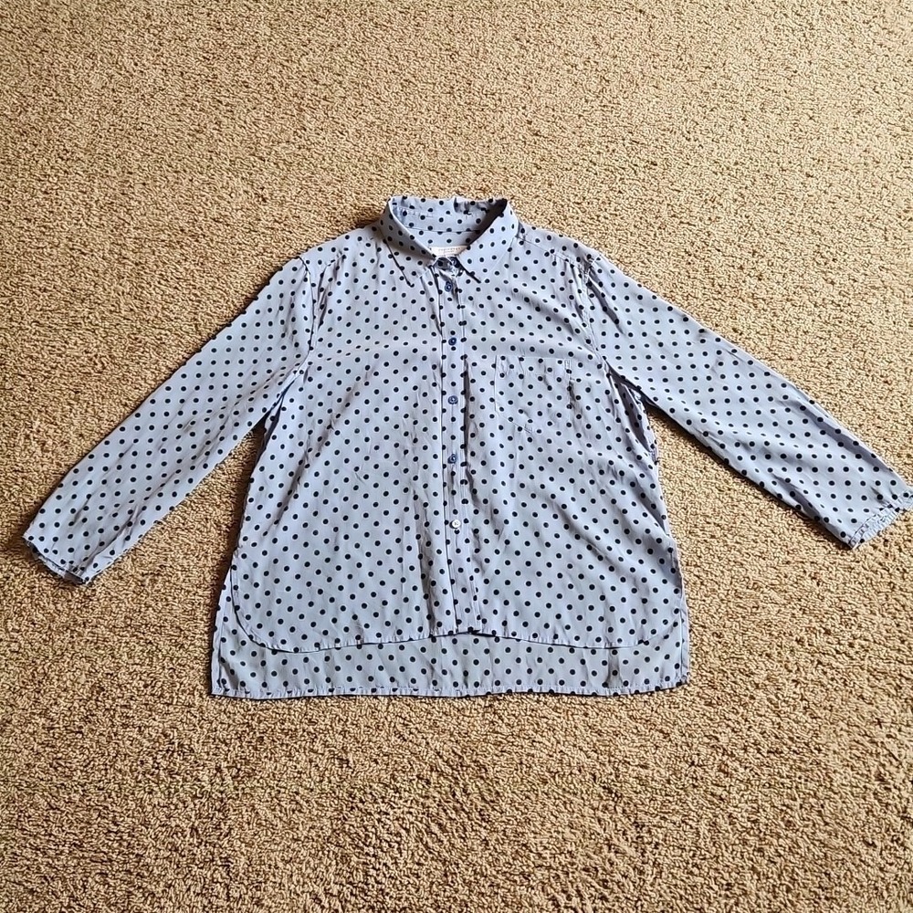 Equipment Femme Shirt‎ Womens Large Blue Polka Dot Sleeves Altered See Pictures